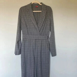 Kitri checkered long  sleeve jumpsuit with integrated belt